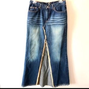 VTG Xoxo Jeans Denim Maxi Skirt Slit Front Medium